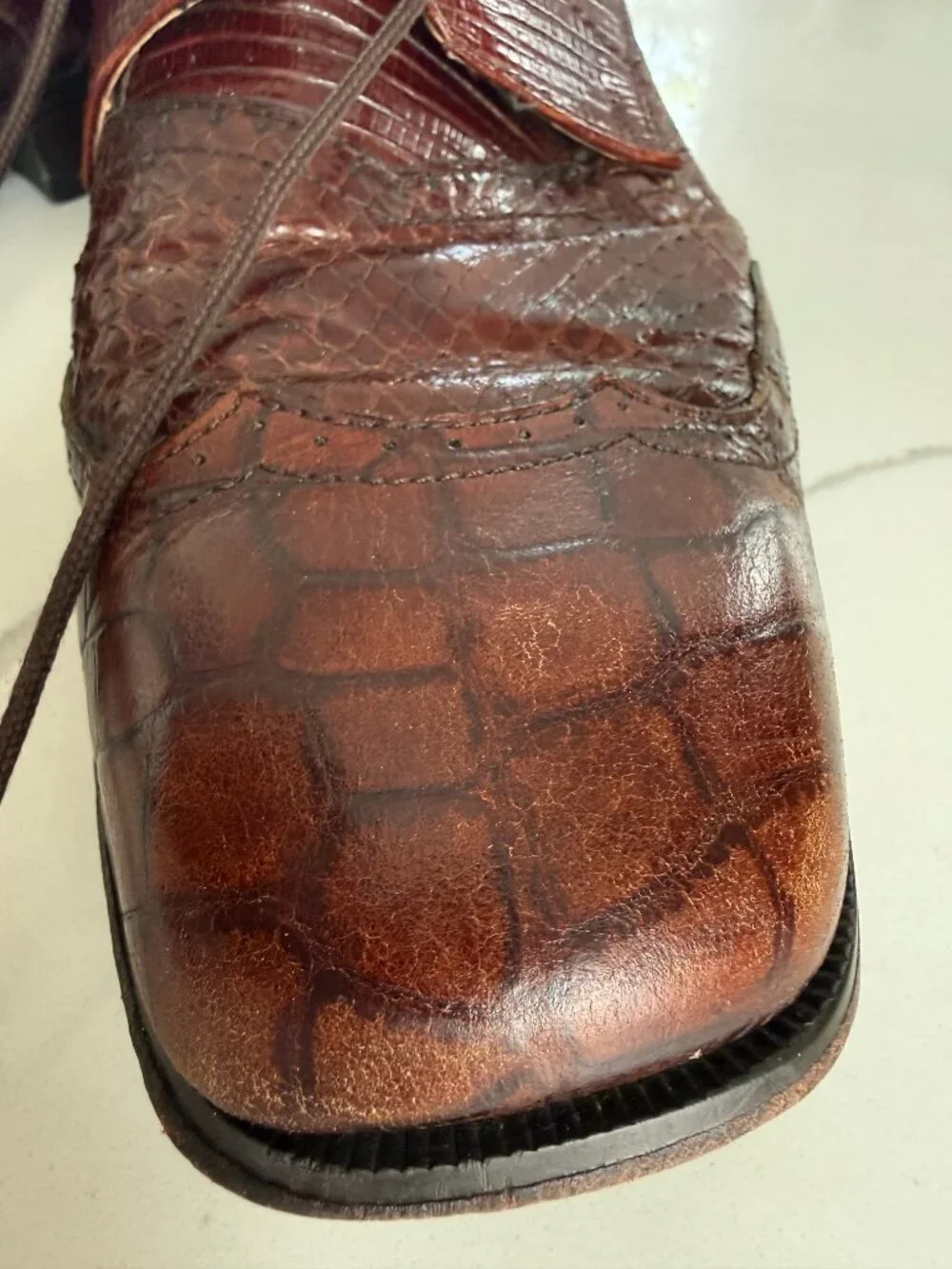 Vintage Stacy Adams Genuine Snakeskin Leather Oxford Shoes Brown Wingtip 10.5 M